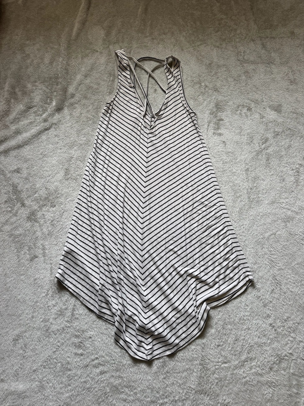 American Eagle Outfitters White & Black Striped V-Neck Mini Dress - Picture 2 of 3